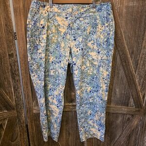 Talbots Pants Women's Size 20W Blue Green Ivory Floral Cropped Stretch Heritage